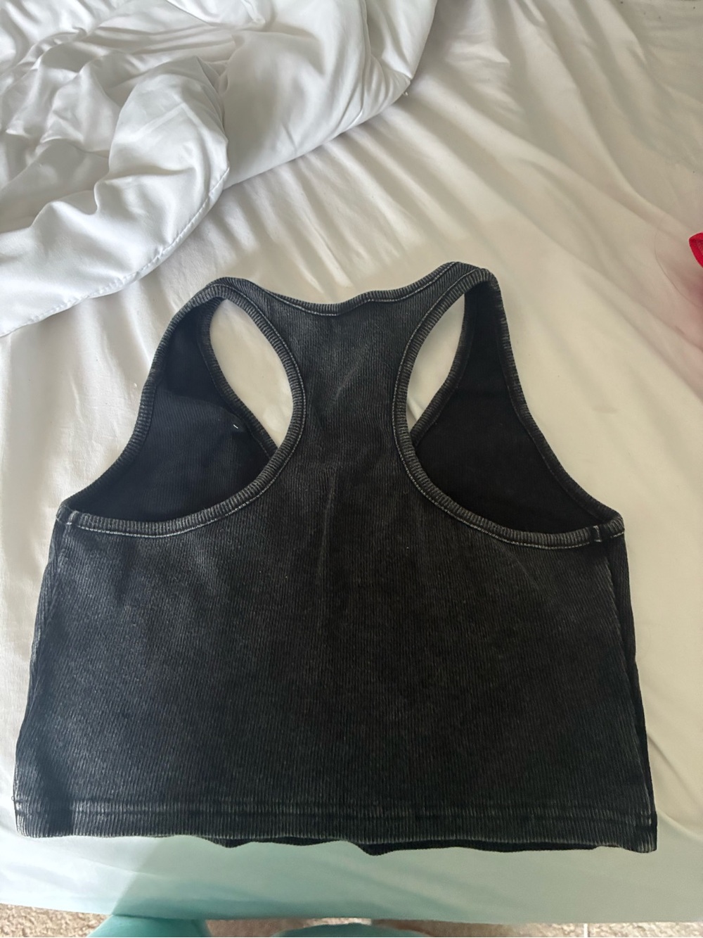 SHEIN Washed Black Ribbed V-Neck Racerback Crop Tank - Picture 2 of 2